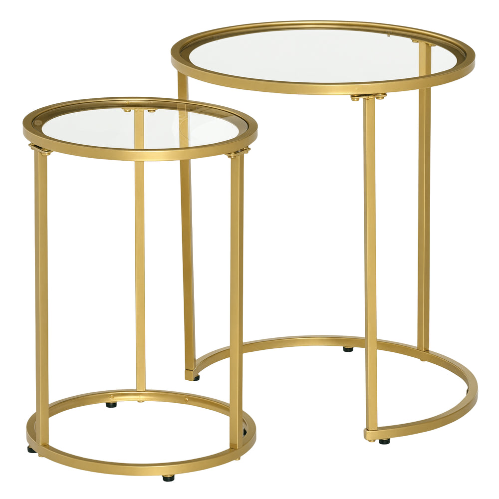 Lot de 2 tables d'appoints gigognes avec base en métal, doré