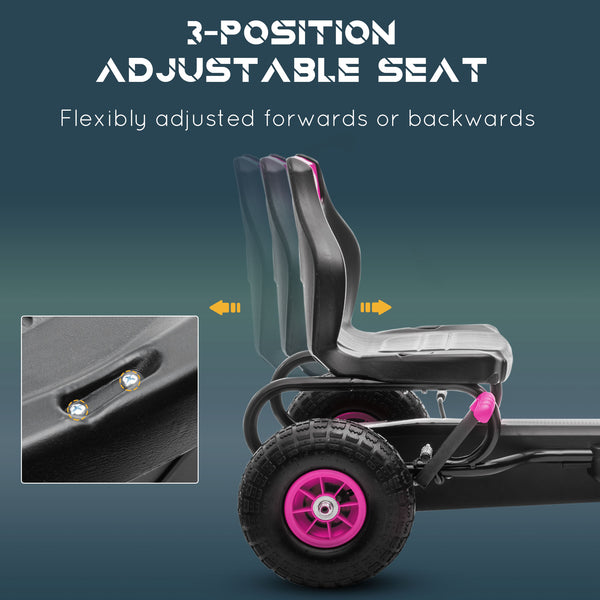 Kart à pédales avec siège réglable, roues en caoutchouc absorbant les chocs, rose