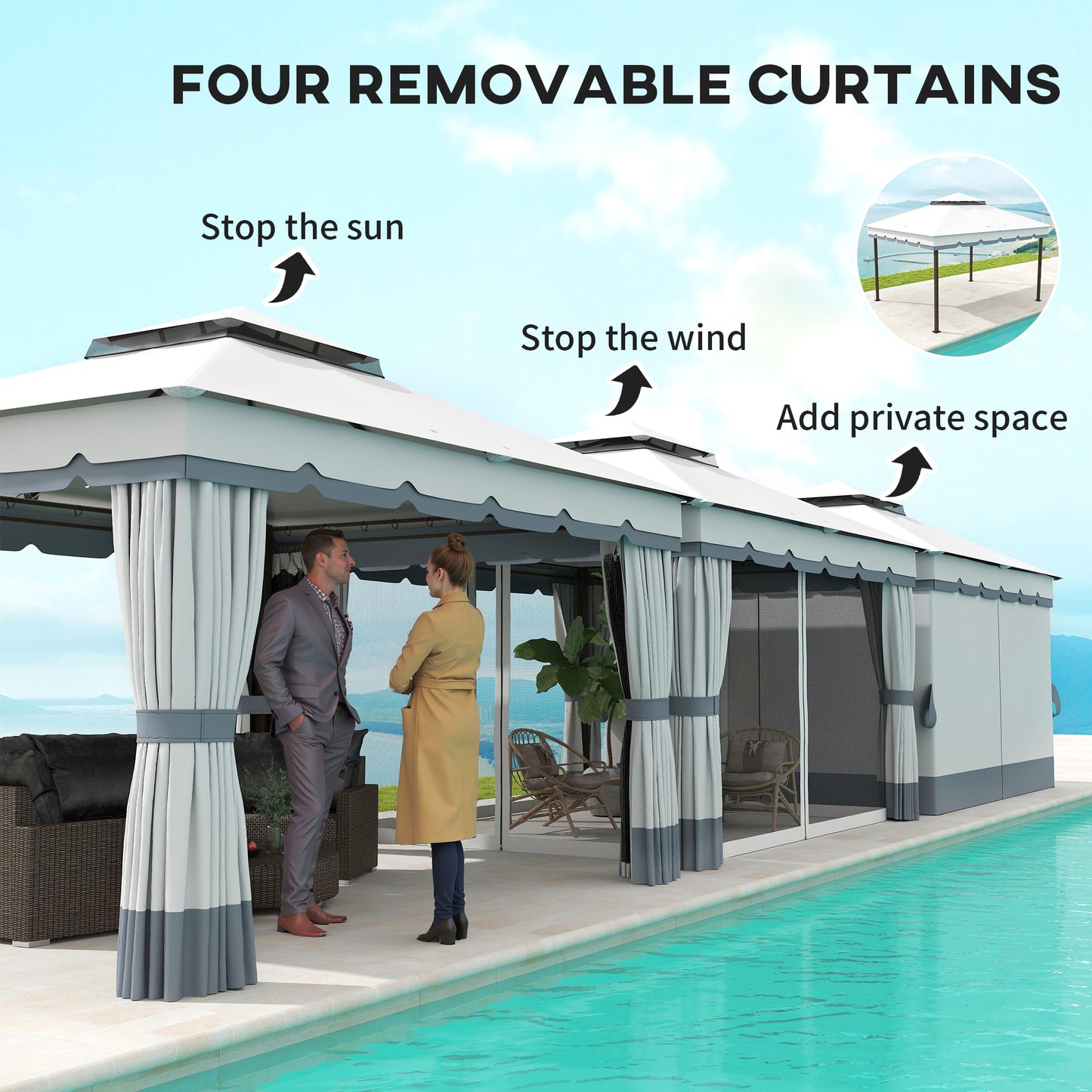Outsunny 10' x 12' Double Roof Garden Gazebo, Outdoor Shelter with Netting and Curtains, for Garden, Lawn and Patio 