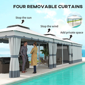 Gazebo de jardin 10' x 12' à double toit, abri extérieur avec filet et rideaux, pour jardin, pelouse et terrasse
