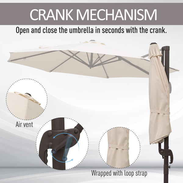 10ft Cantilever Patio Umbrella with 360° Rotation, Crank & Cross Base for Garden Deck Pool Backyard, Cream