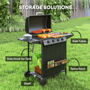 4-burner propane gas barbecue with side burner, thermometer, black