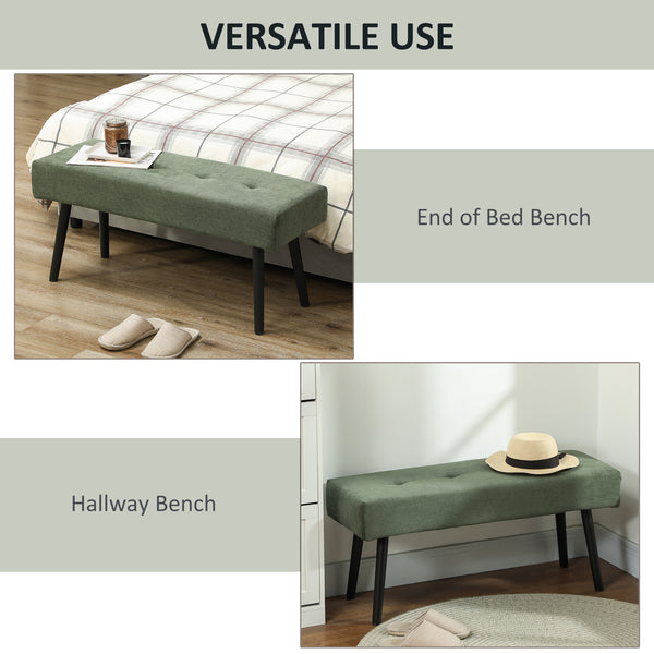 Banc ottoman rembourré en velours côtelé avec pieds en acier, vert