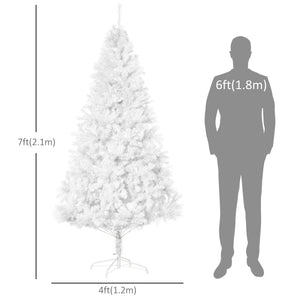 Sapin de Noël artificiel blanc de 7 pieds avec 1 230 branches et support en métal