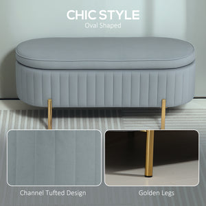 Banc de chambre rembourré capitonné avec pieds en métal, gris