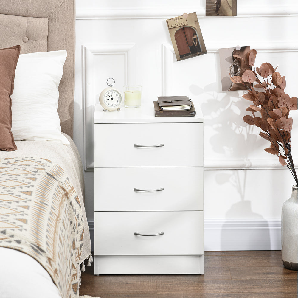 Table de chevet moderne avec 3 tiroirs, blanc