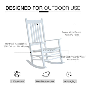 Wooden White Porch Rocking Chair Patio Rocking Single Leisure Reclining Seat Armchair