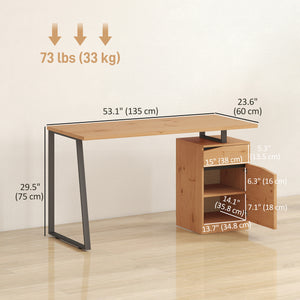 53-inch computer desk with adjustable drawer and shelf, natural wood 