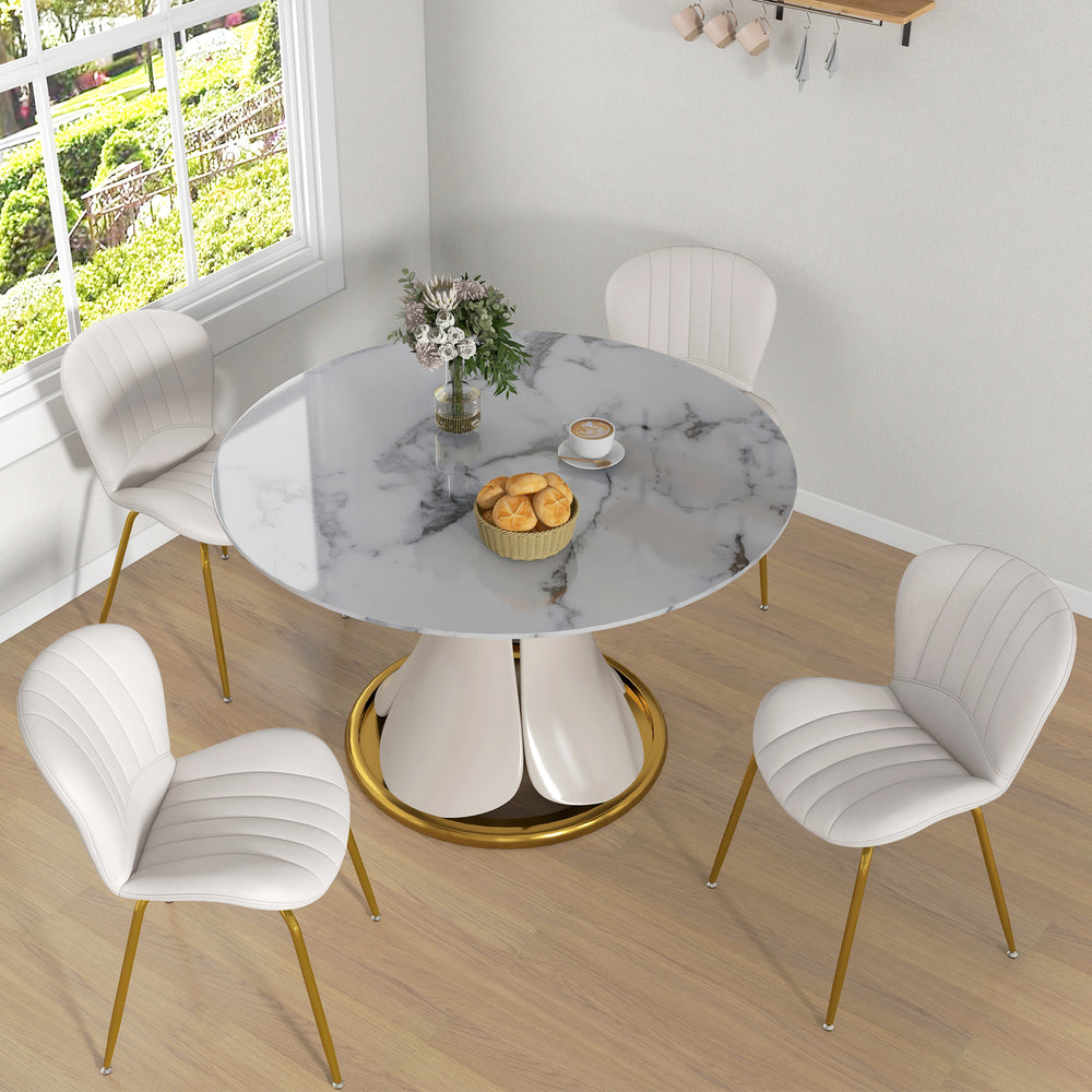 Lot de 4 chaises de salle à manger moderne avec dossier rembourré, blanc crème