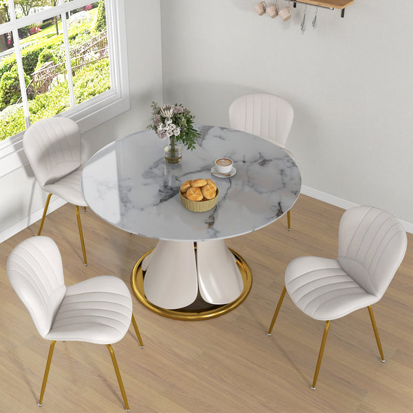 Lot de 4 chaises de salle à manger moderne avec dossier rembourré, blanc crème