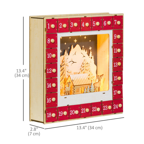 Calendrier de l'Avent de Noël en bois de 24 jours décoration avec lumières