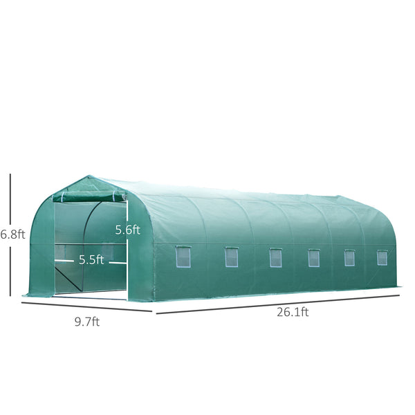 Tunnel greenhouse with 12 windows, easy to assemble, steel frame, green