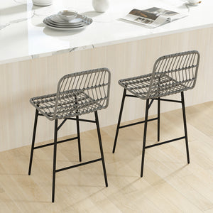 Set of 2 rattan bar stools, grey