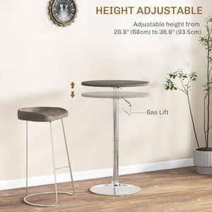Table de bar réglable pour 2 personnes, ronde avec plateau en rotin synthétique et base en acier, marron