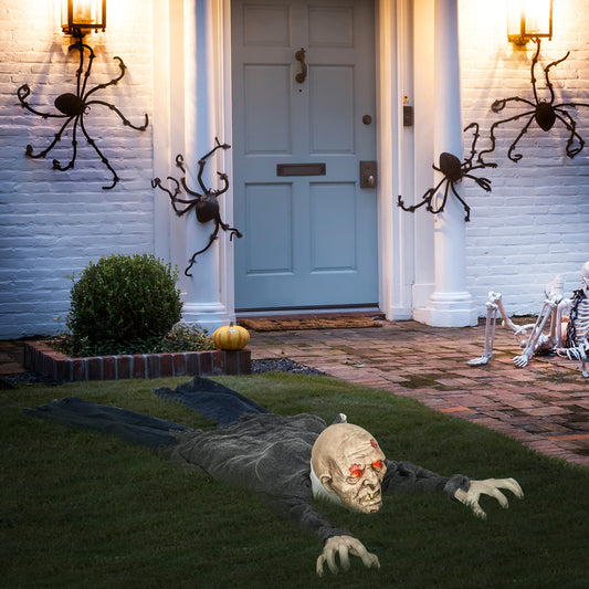 Décoration d'Halloween grandeur nature pour l'extérieur, zombie rampant, 1,67 m, avec son et mouvement activés, yeux lumineux, son effrayant