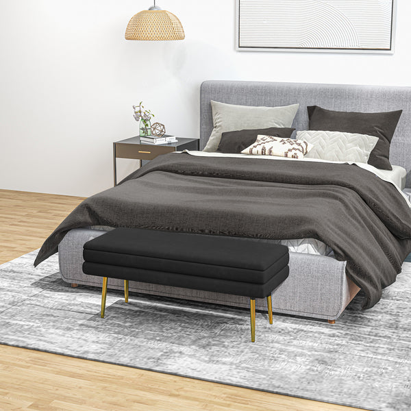 Pouf de rangement en velours avec pieds en acier, noir