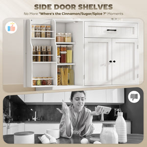 44" Modern Kitchen Storage Cabinet with Drawer, Adjustable Shelves, Small Kitchen Pantry with Door Racks, White