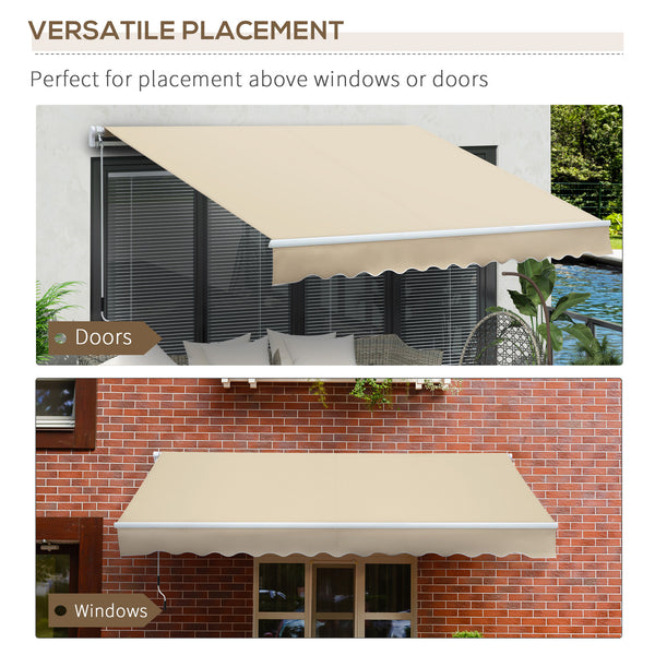 12' x 8' Retractable Patio Awning Sunshade Shelter with Manual Crank Handle UV & Water-Resistant for Deck Balcony Cream