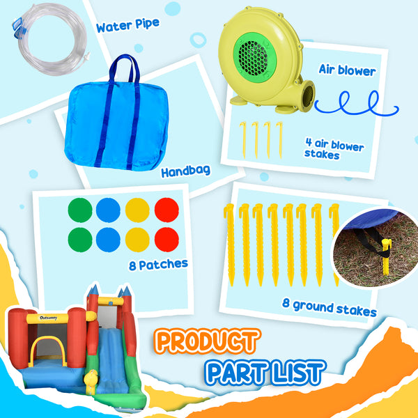 6 en 1 Château Gonflable Maison Trampoline Toboggan Piscine à Eau Pistolet Mur d'Escalade Panier avec Gonfleur pour Enfants de 3 à 12 Ans Été 11,5' x 8,8' x 7' Multicolore