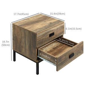 Table de chevet style rétro avec 2 tiroirs et structure en acier