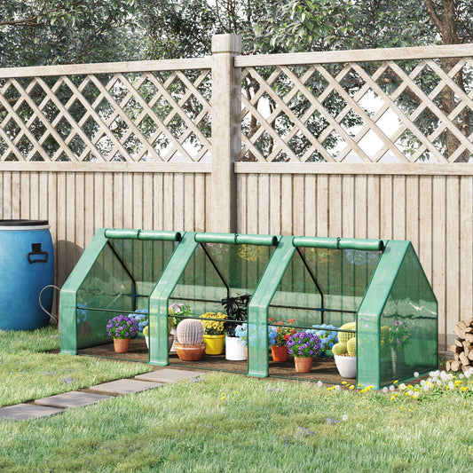 Outsunny 9' x 3' x 3' Portable Mini Tunnel Greenhouse for Growing Plants and Flowers, with Zippered Roll-Up Doors and Polyethylene Cover, Green
