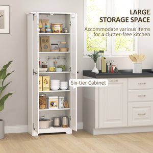 Armoire de rangement haute  de style campagnard avec 2 portes et étagères réglables, blanc vieilli