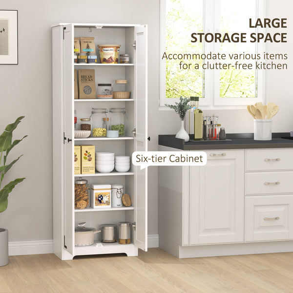Armoire de rangement haute  de style campagnard avec 2 portes et étagères réglables, blanc vieilli
