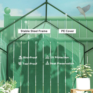 Portable outdoor greenhouse with roll-up door, green