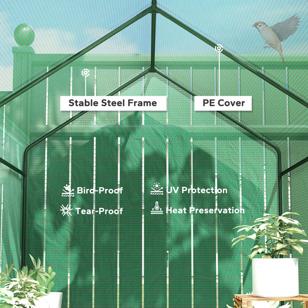 Portable outdoor greenhouse with roll-up door, green