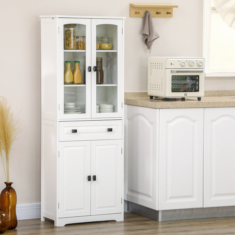 Armoire de cuisine avec étagères réglables, blanc