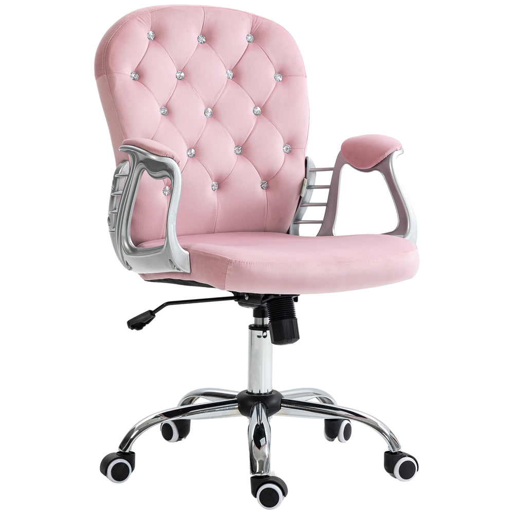 Office chair with adjustable height and padded backrest, pink