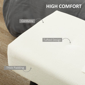 Banc ottoman rembourré en velours côtelé avec pieds en acier, blanc crème