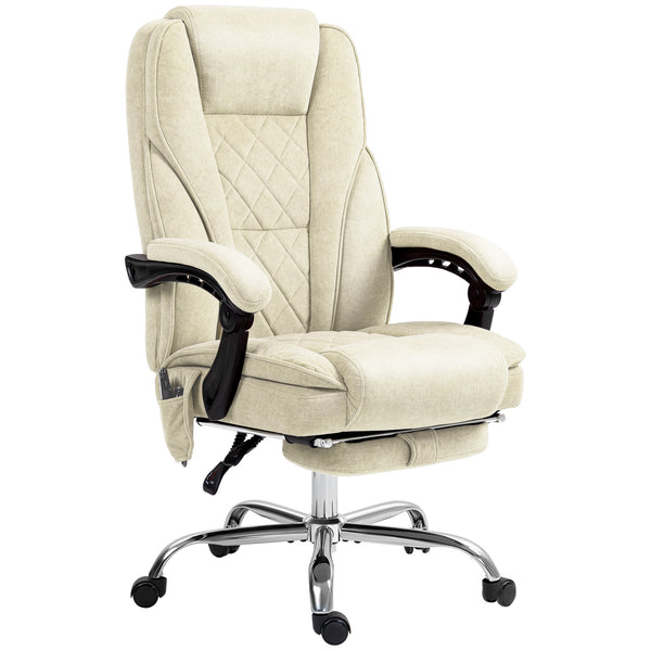Reclining massage office chair with adjustable height and footrest, beige
