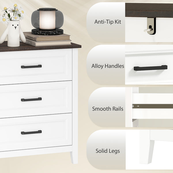 Commode large avec 6 tiroirs, commode de rangement, blanc