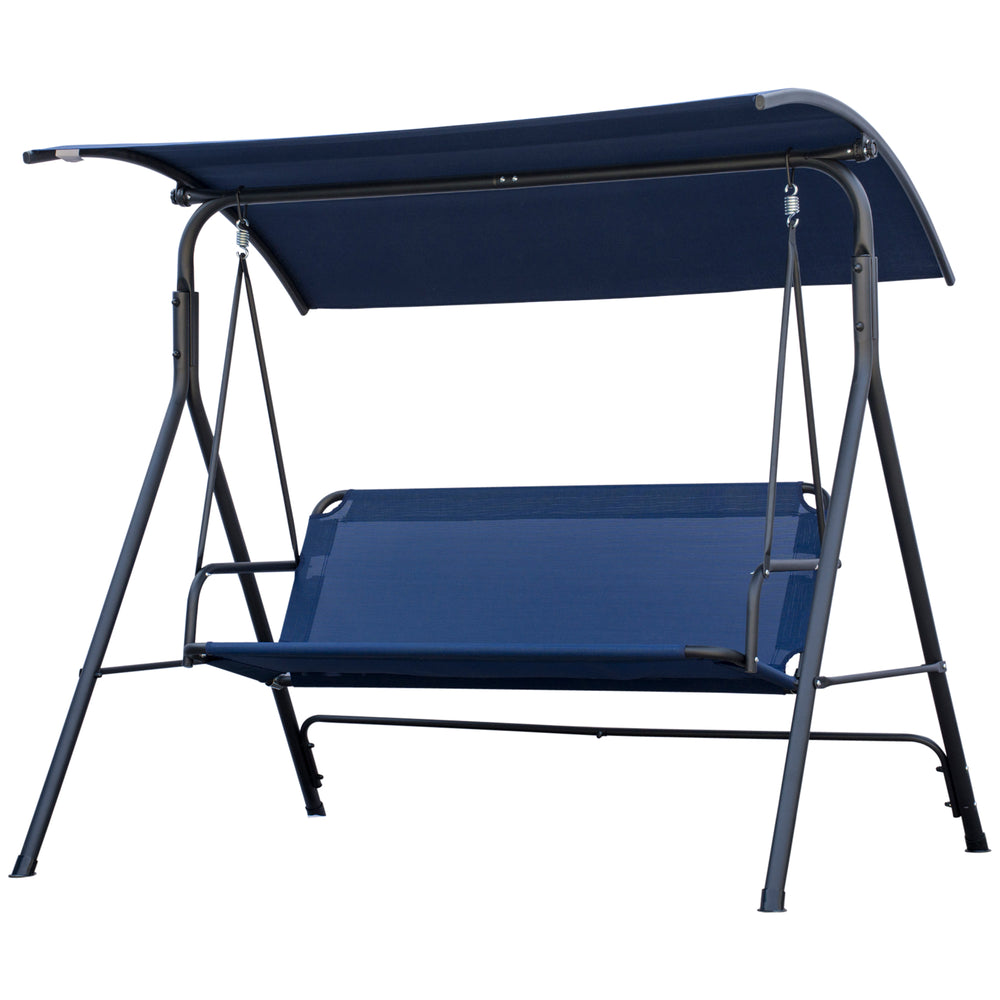 3-Seater Outdoor Porch Swing with Adjustable Canopy, Patio Swing Chair for Garden, Poolside, Backyard, Dark Blue