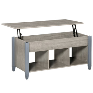 Table basse relevable avec compartiment dissimulé et 3 étagères inférieures gris