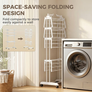Séchoir à linge pliable à 5 niveaux sur roulettes, blanc