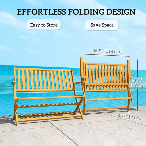 Banc d'extérieur pliable en bois avec dossier et accoudoirs pour extérieur, teck