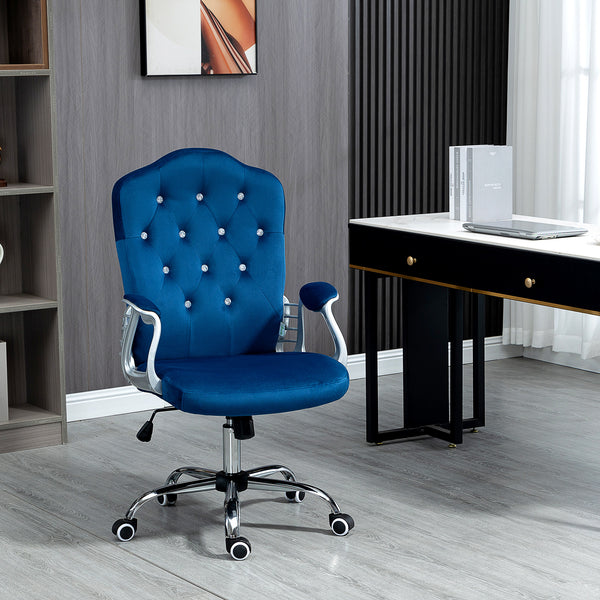 Velvet office chair with swivel casters, blue