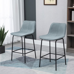 Set of 2 counter height upholstered bar stools with steel legs, light grey