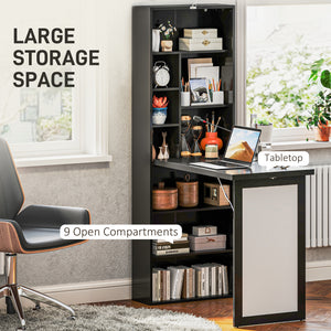 Bureau convertible pliable avec tableau blanc et étagère latérale, noir