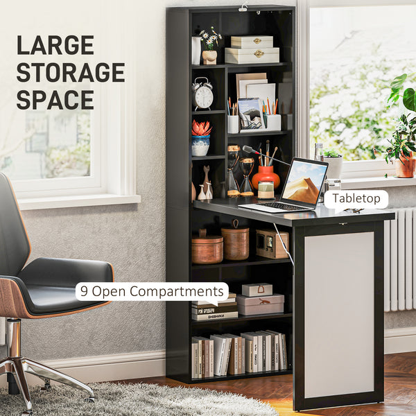 Bureau convertible pliable avec tableau blanc et étagère latérale, noir