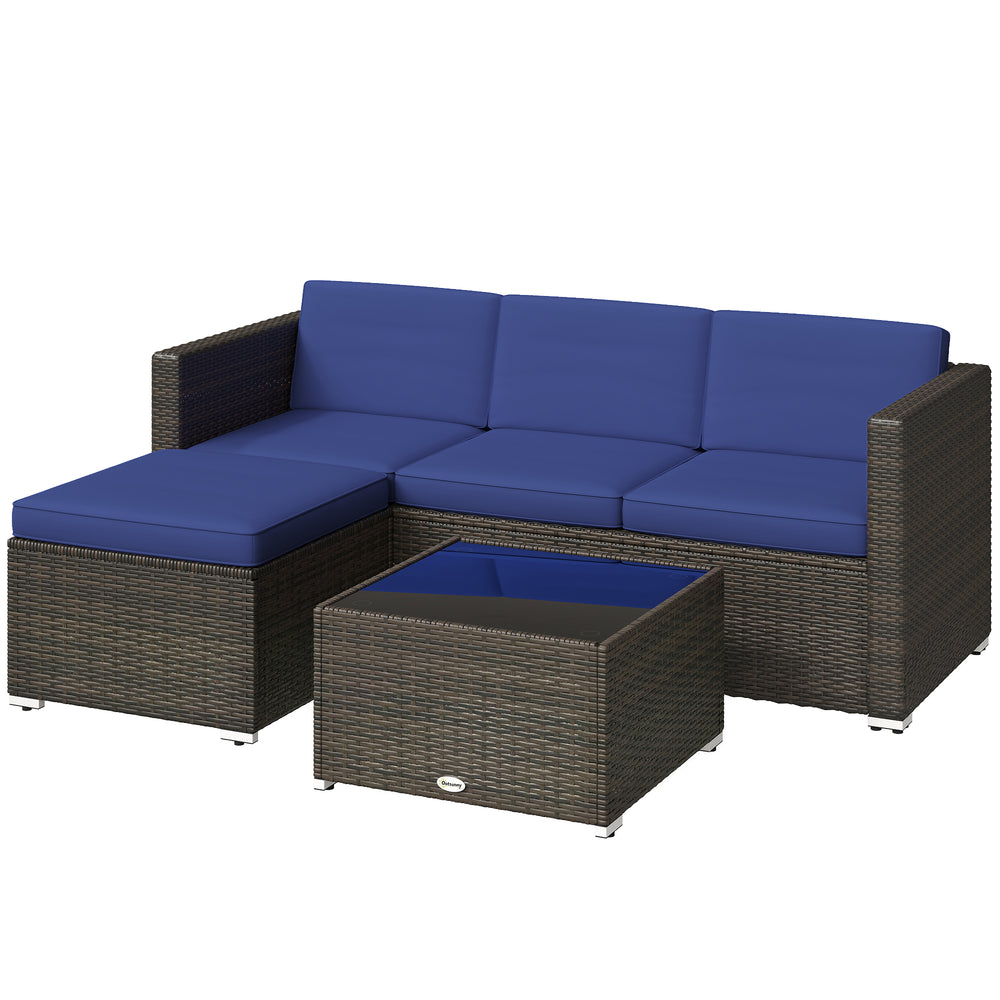 Ensemble de mobilier de patio 3 pièces avec coussins, en rotin PE tressé avec table basse en verre