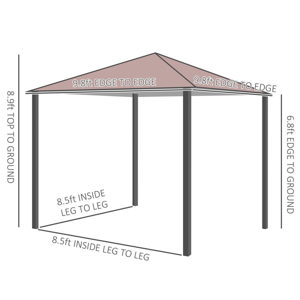 10x10ft Steel Garden Gazebo Patio Canopy Outdoor Event Party Tent Backyard Sun Shelter with Curtain Coffee