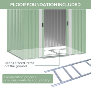 Lockable metal garden shed, light green