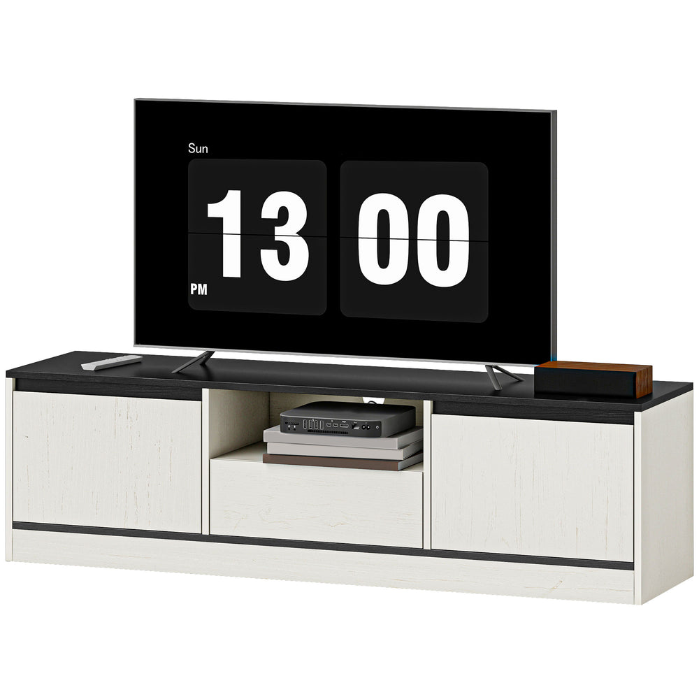 TV stand for 55-60 inch TVs with cupboards, shelf and drawer, white