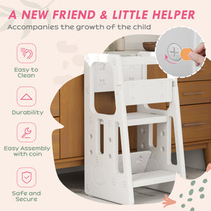 Tabouret pour tout-petits, 2 marches avec plateforme réglable, blanc