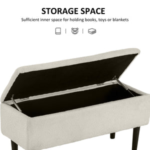 Banc de rangement moderne avec revêtement en laine d'agneau, blanc crème
