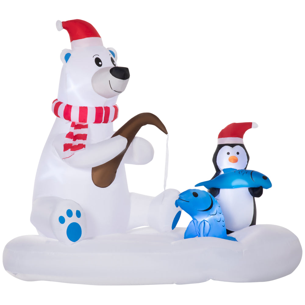 Inflatable polar bear and penguin, 1.80m tall, with Santa hats