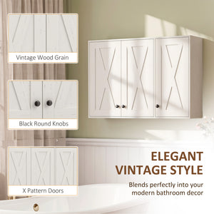 Armoire murale de salle de bain 35 po avec 3 portes et tablettes ajustables, blanc